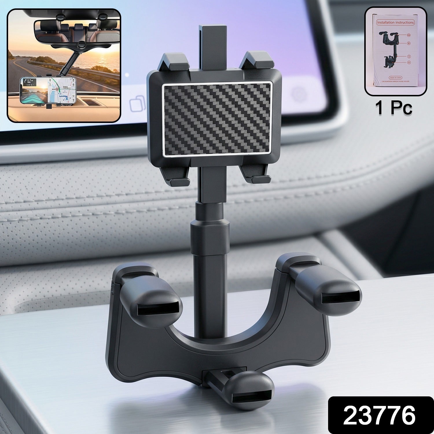 360 Degree Car Rear View Mirror Mobile Phone Holder  Adjustable  Secure Fit